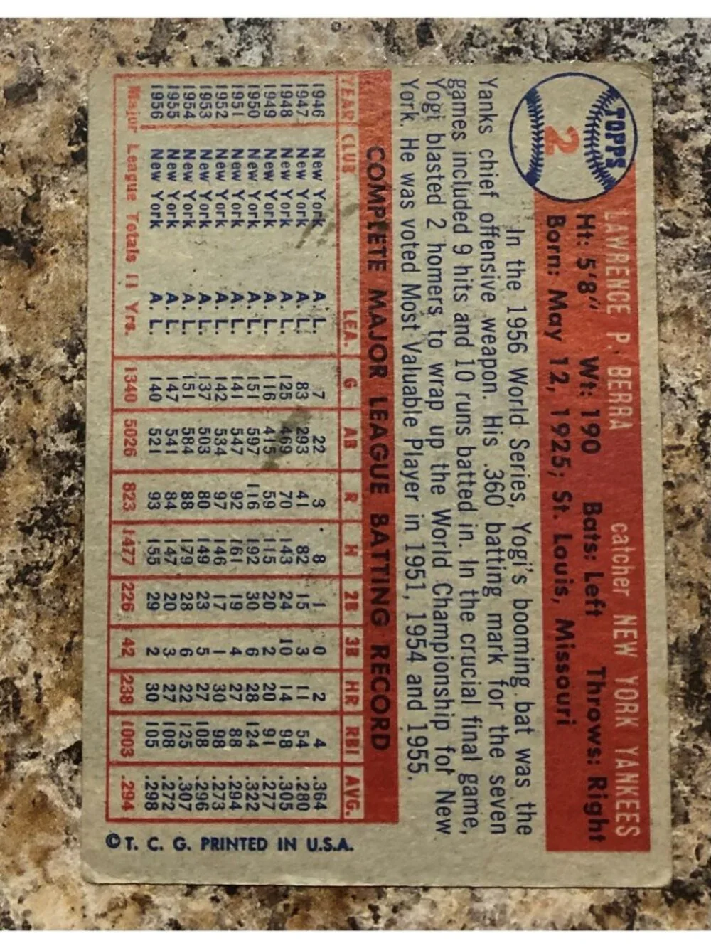 1957 Topps Yogi Berra #2 Low Grade but Nice Looking Card - Picture 2 of 6